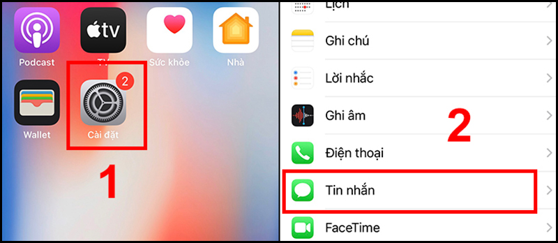 Mở mục Tin nhắn trong Cài đặt