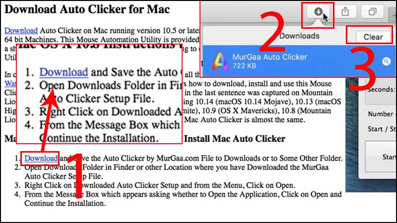 Nhấp chuột vào Download > Nhấp vào mục mũi tên đi xuống góc trên bên phải màn hình, nhìn thấy tệp vừa tải xuống > Nhấp Clear