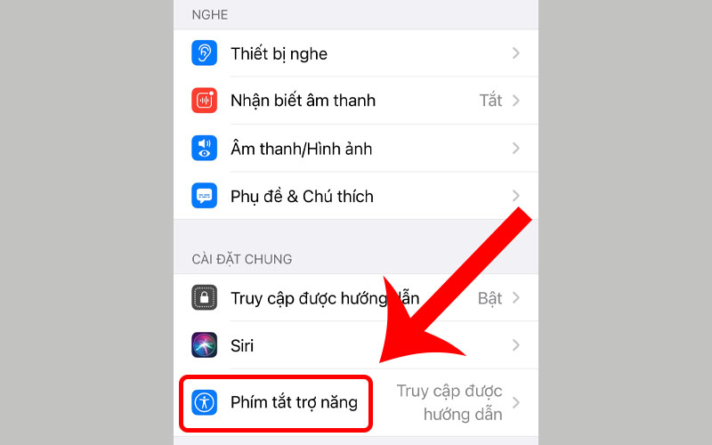 Chọn Phím tắt trợ năng