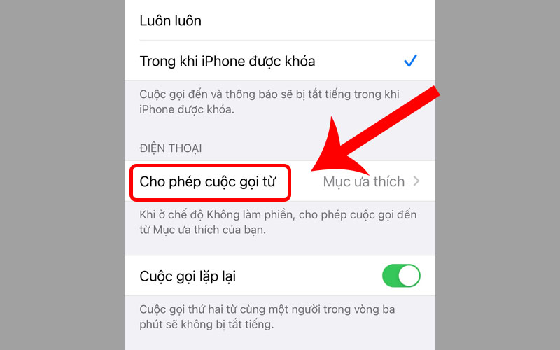 Chọn mục Không làm phiền ở Cài đặt