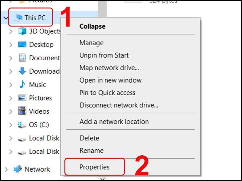 Tại giao diện khi nhấn chuột phải vào This PC, chọn Properties