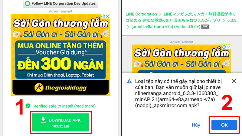 Nhấn vào Download APK và chọn OK để đồng ý tải xuống