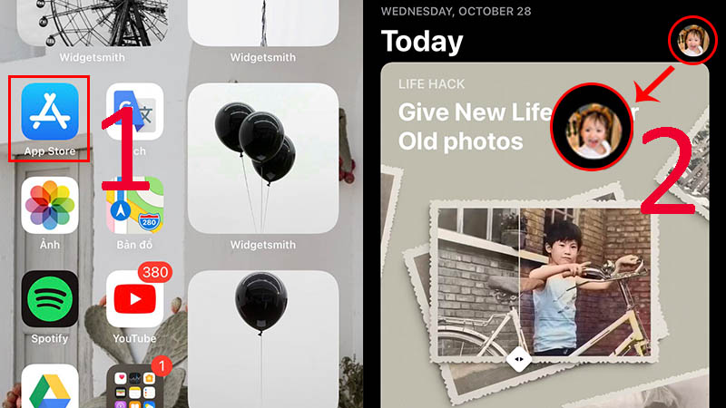 Mở App Store > Chọn vào biểu tưởng của tài khoản iCloud