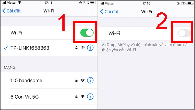 Bật và tắt công tắc Wi-Fi