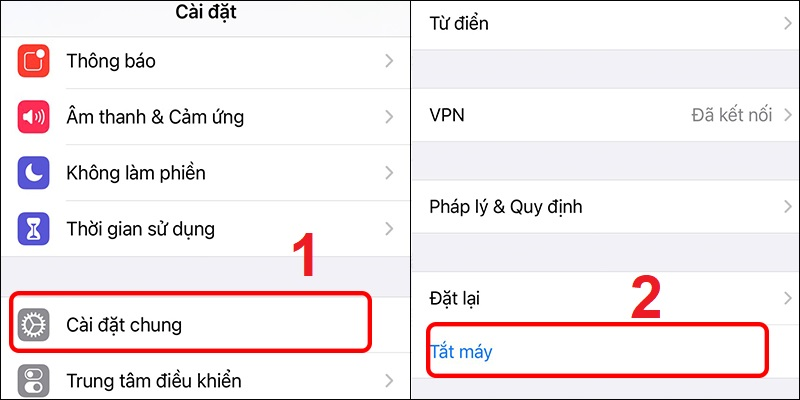 Tắt iPhone từ phần cài đặt