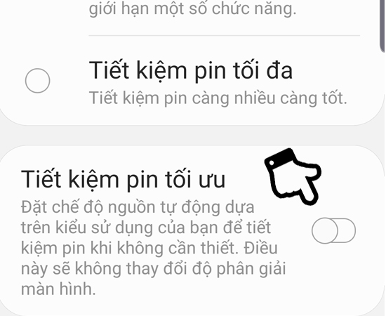 Tiết kiệm pin tối ưu > On