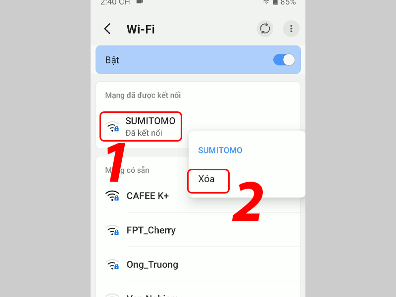 Xoá một mạng WiFi