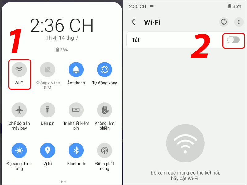 Bật kết nối WiFi