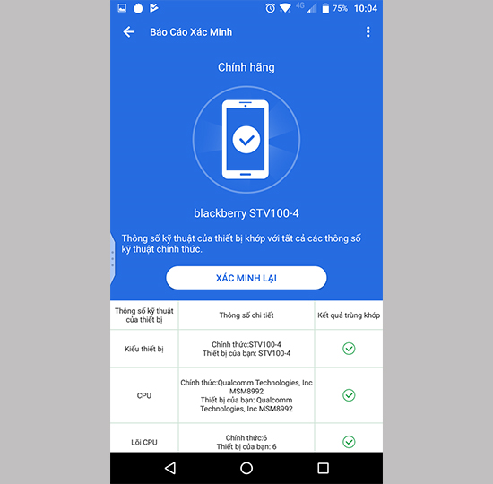 Thiết bị chính hãng sẽ nhận thông báo như hình