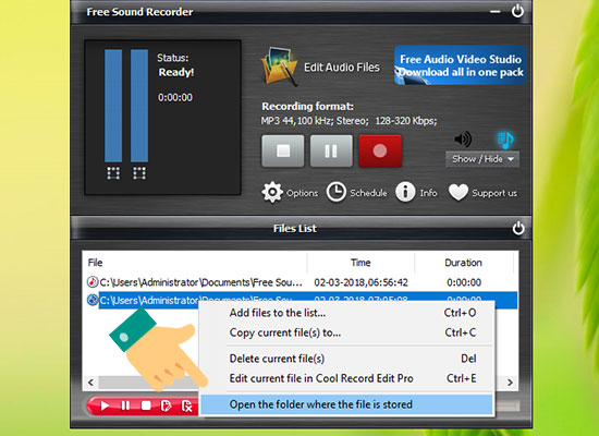 Bạn chỉ cần click chuột phải vào file vừa ghi âm