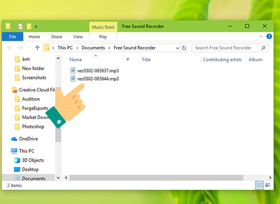 Thư mục chứa file vừa ghi âm