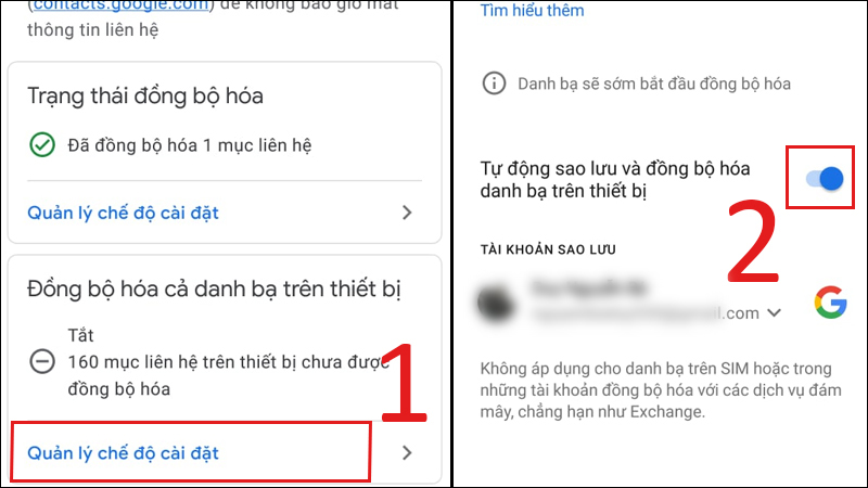 Chọn tài khoản bạn muốn lưu danh bạ của mình 