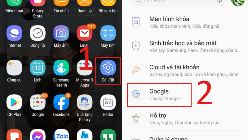 Vào Cài đặt và chọn Google