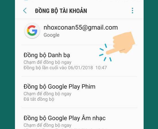 Chọn Đồng bộ danh bạ để đồng bộ danh bạ từ tài khoản Google