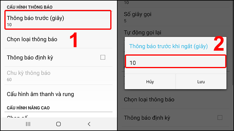 Thiết lập thông báo trước khi cuộc gọi kết thúc