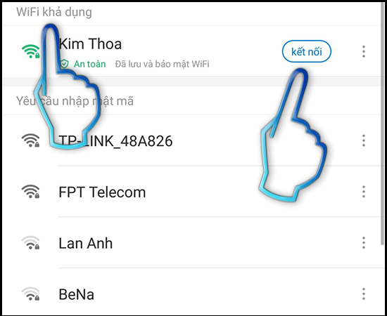- Bước 3: Chọn các wifi có trong WiFi khả dụng .