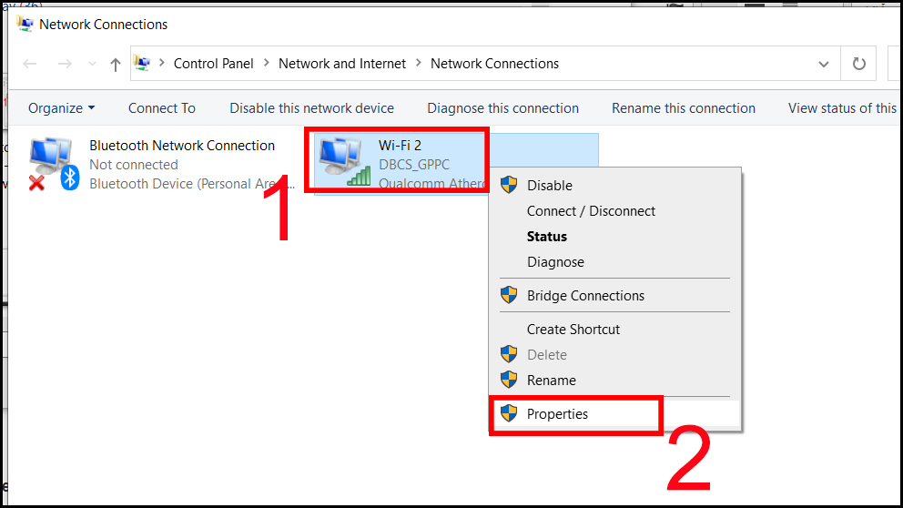 Nhấp chuột phải vào WiFi 2 > Chọn Properties.