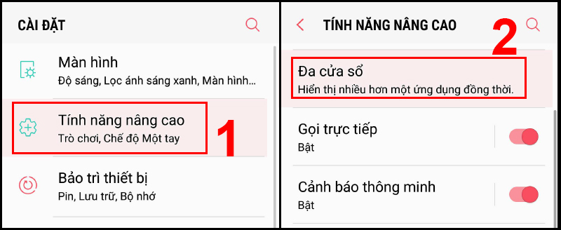 Truy cập Đa cửa sổ trong mục Tính năng nâng cao