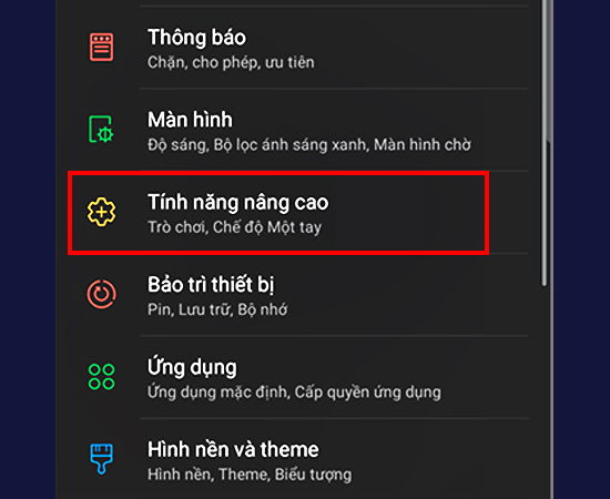 Bước 1: Vào Cài đặt > Chọn Tính năng nâng cao.