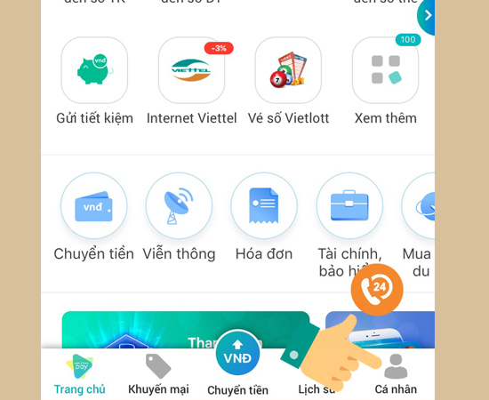 Bước 3: Trong giao diện ViettelPay chọn C&aacute; nh&acirc;n.