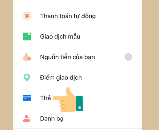 Bước 4: Chọn Thẻ.
