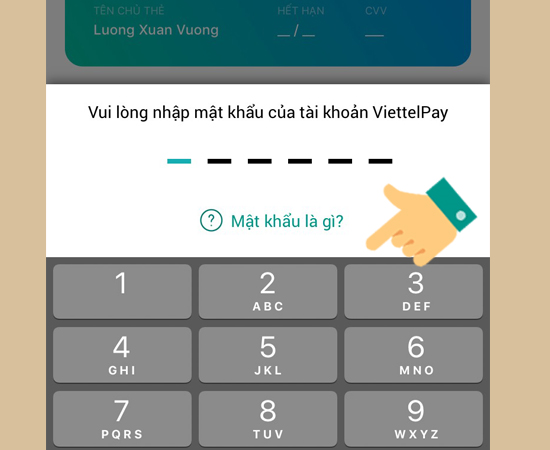 Bước 7: Nhập mật khẩu của t&agrave;i khoản ViettelPay.