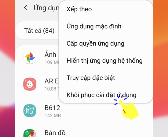 Bước 3: Kế tiếp bạn chọn Kh&ocirc;i phục c&agrave;i đặt ứng dụng.