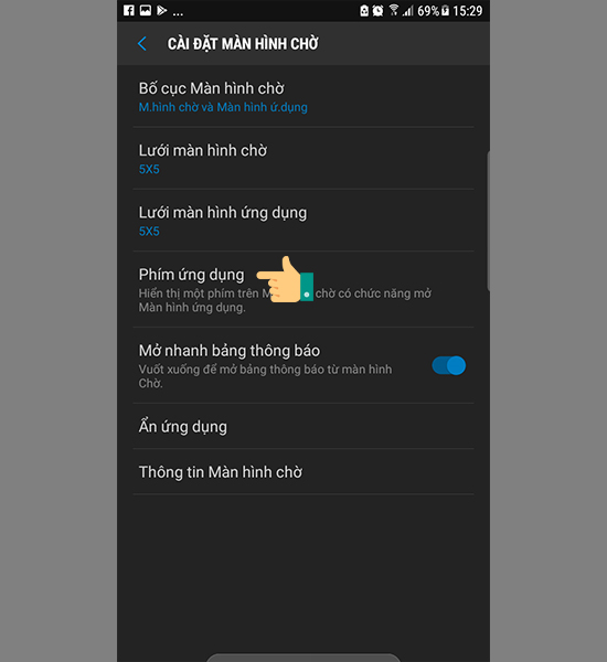 Vào phím ứng dụng