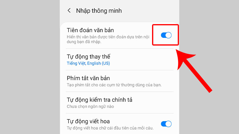 Bật tiên đoán văn bản trên Samsung