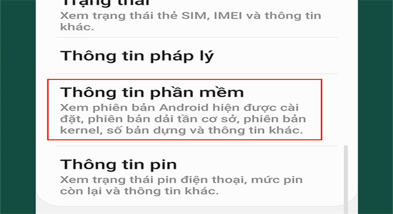 Bước 2: Chọn Thông tin phần mềm.