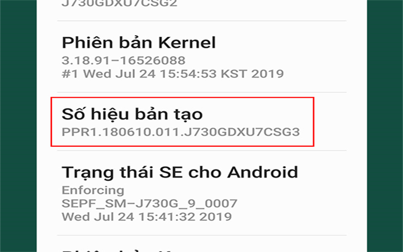Bước 3: Chạm 7 lần liên tiếp vào Số hiệu bản tạo để bật chế độ nhà phát triển.