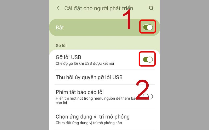 Bật chế độ gỡ lỗi USB