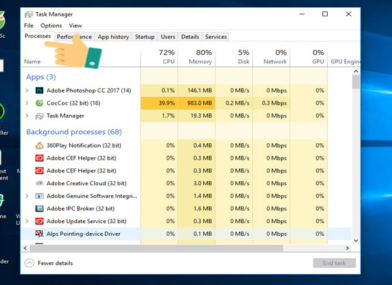Chọn Tab “Processes”