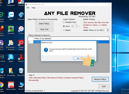 Chọn Yes để bắt đầu xóa file dữ liệu