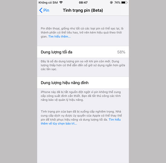 Cách tắt tính năng giảm hiệu năng trên iPhone khi pin chai