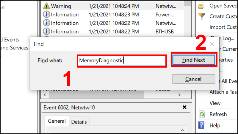 Gõ MemoryDiagnostic và tìm kiếm 