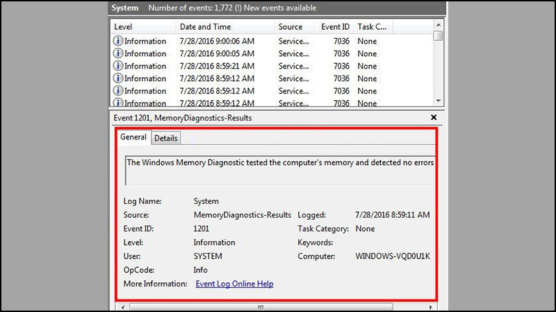 Có chữ no errors nghĩa là RAM bình thường