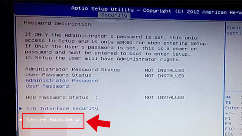 Chọn Secure Boot Menu