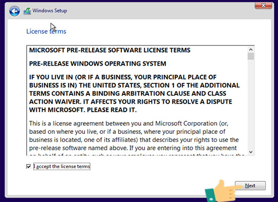 Chọn tích vào I accept the license terms để đồng ý Với điều khoản sử dụng