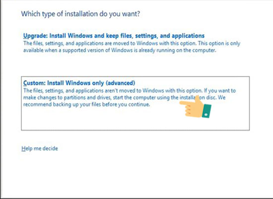 Chọn vào Custom: Install Windows only (advanced)