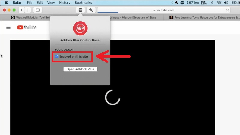 Nhấn v&agrave;o biểu tượng Adblock Plus (ABP) cạnh thanh URL v&agrave; chọn Disabled on this site