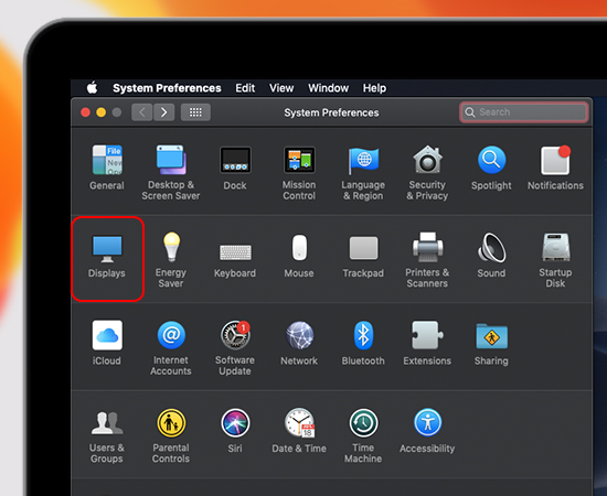 Các bạn vào System Preferences, tìm và chọn Displays (Màn hình)