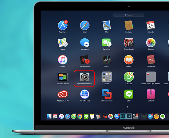 Bước 1: Các bạn mở tab ứng dụng và tìm System Preferences