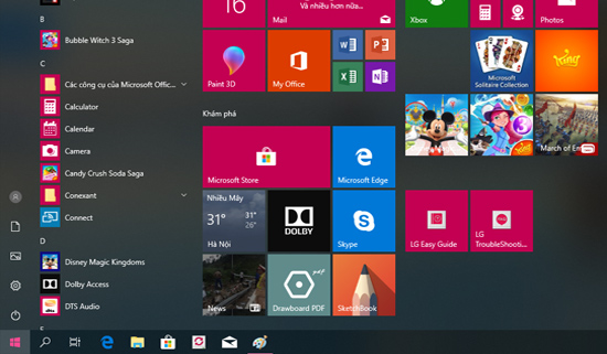 Thu gọn thanh menu start trên windows 10 trên laptop