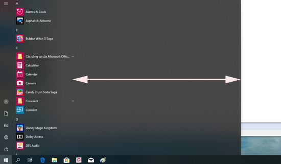 Kéo để thu gọi thanh Start Menu 
