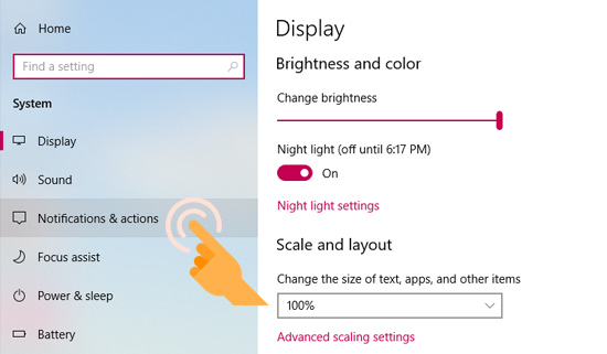 Chọn tiếp notifications & actions