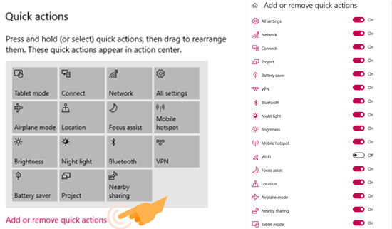 Tùy chỉnh các hành động nhanh theo nhu cầu sử dụng