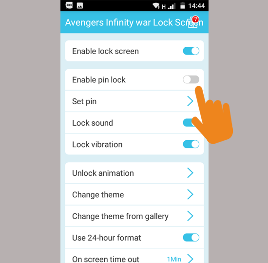 ​Bật chức năng mật khẩu khóa màn hình Enable pin lock