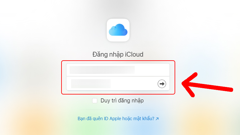 Form đăng nhập tài khoản iCloud