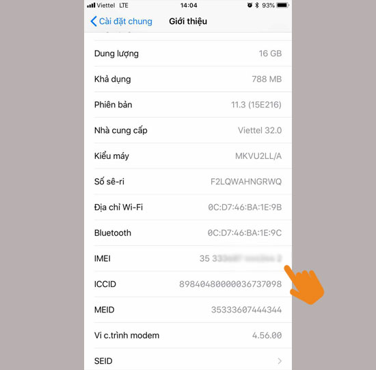 ​Vào cài đặt > cài đặt chung > giới thiệu